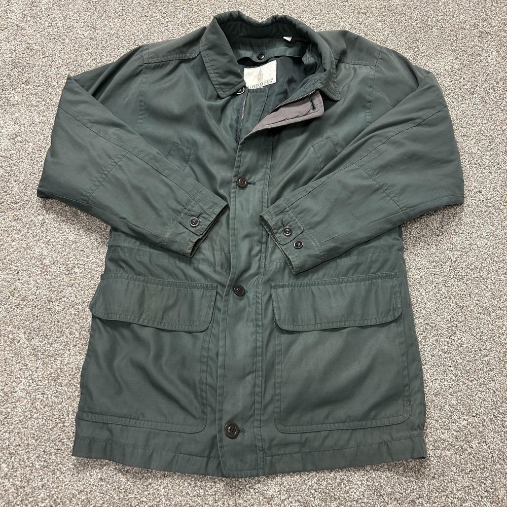 London Fog Rain Coat Mens Small Green Microfiber Lined Long Zip Jacket Pockets